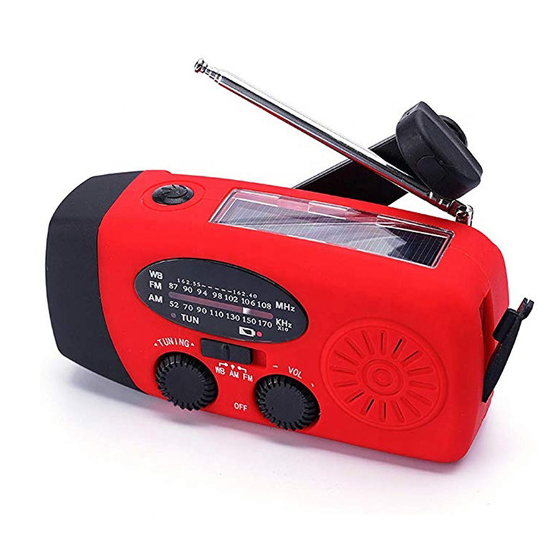 emergency hand crank self powered am/fm solar weather radio with led flashlight 1000mah power bank for iphone