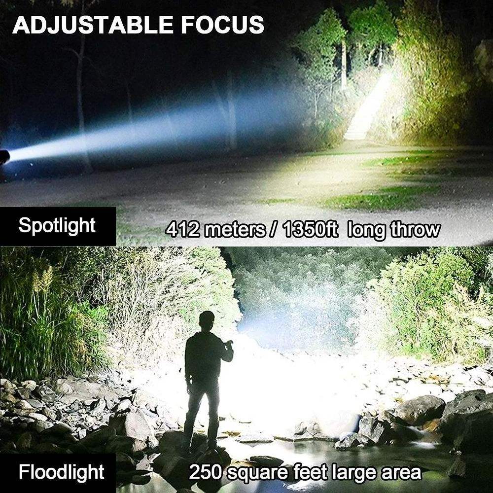 5000 Lumen Zoom Super Bright Led Flashlight Strong Torch Light Linterna Rechargeable Long Range Cob Led Flashlight