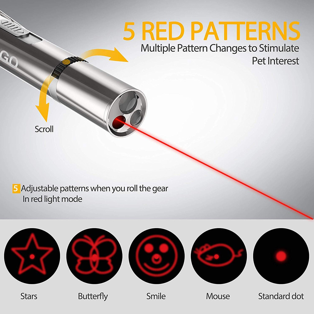 Portable Usb Flashlight 3 Led Laser Pointer Pen Light Cat Laser Toy Training Tool Pet Laser Light with 5 Patterns