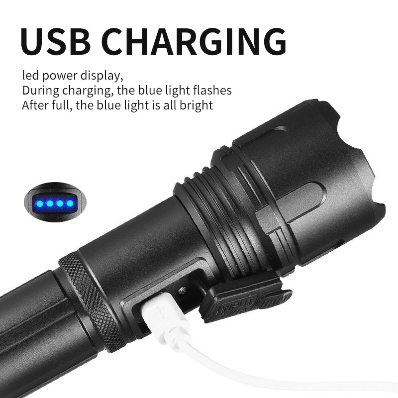 1000 Lumen XHP50 Led Flashlight Torch USB Rechargeable Aluminum Zoomable Flashlight