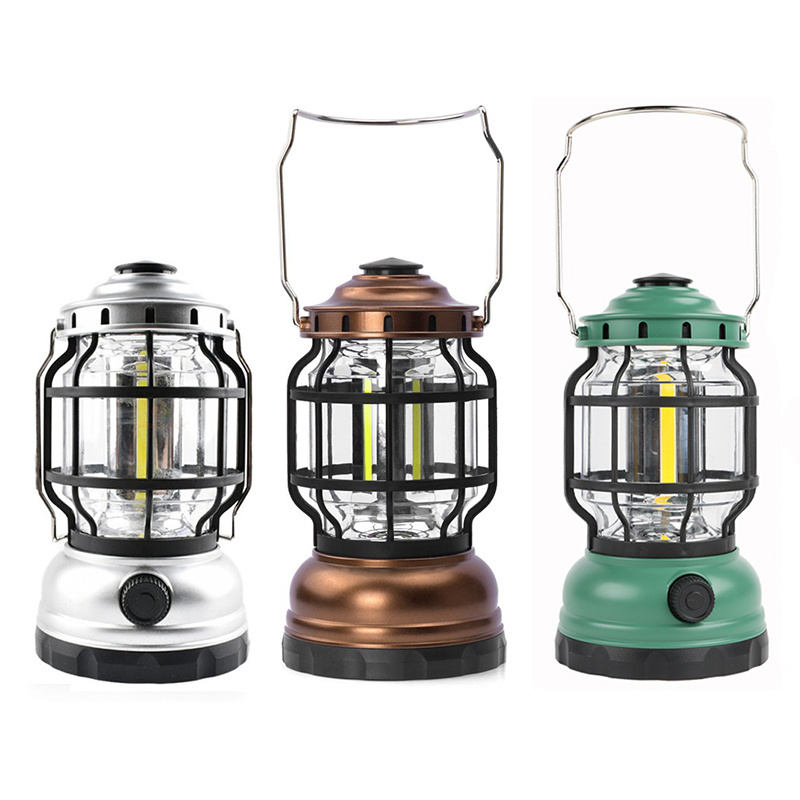 Hand-held Waterproof Vintage Metal Hurricane Lantern Outdoor Hanging Stepless Dimming Led Camping Lamp