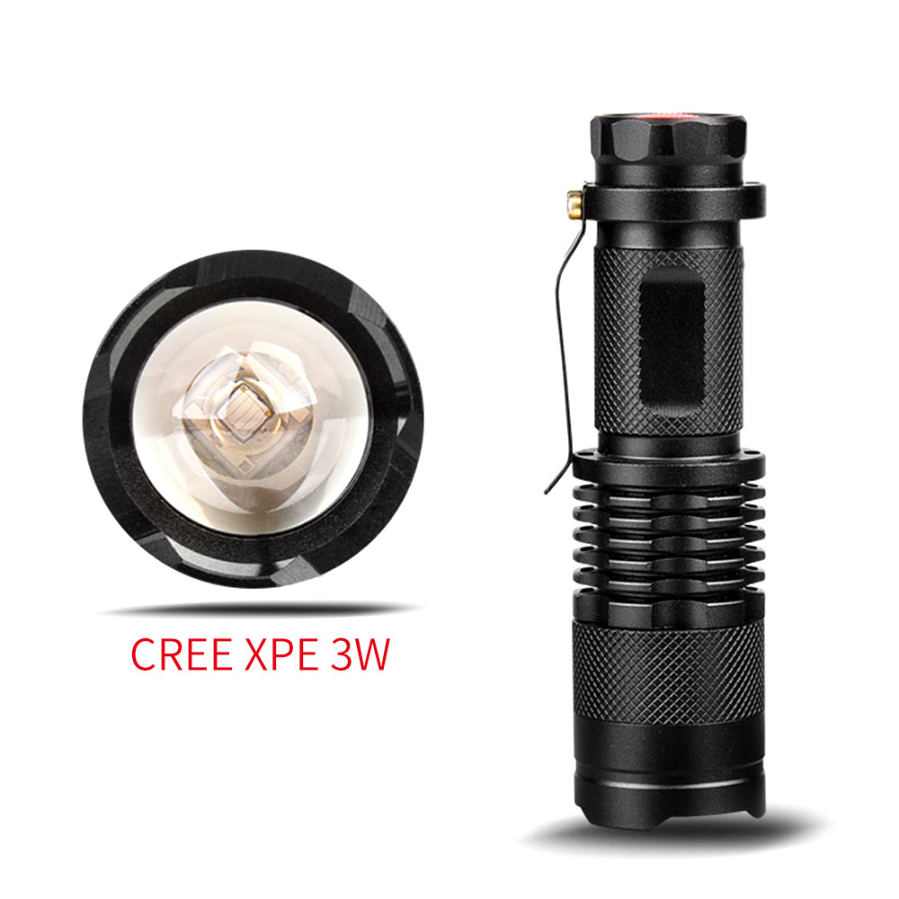 SK68 Zoomable Mini Torch Light Tiny Style AA Battery Powered Mini Led Tactical Flashlight With Clip