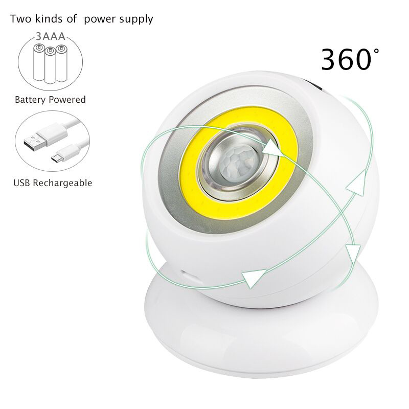 Indoor Wireless PIR Induction Closet Lamp Dry Battery Powered Round Motion Sensor COB Led Night Light