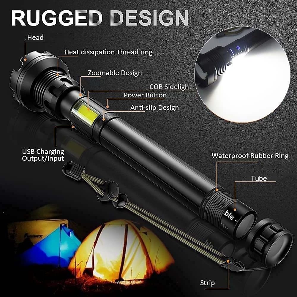 Rechargeable 4000 Lumens XHP90 LED Zoom Hunting Flashlights 5 Modes Bright Handheld Tactical Flashlight