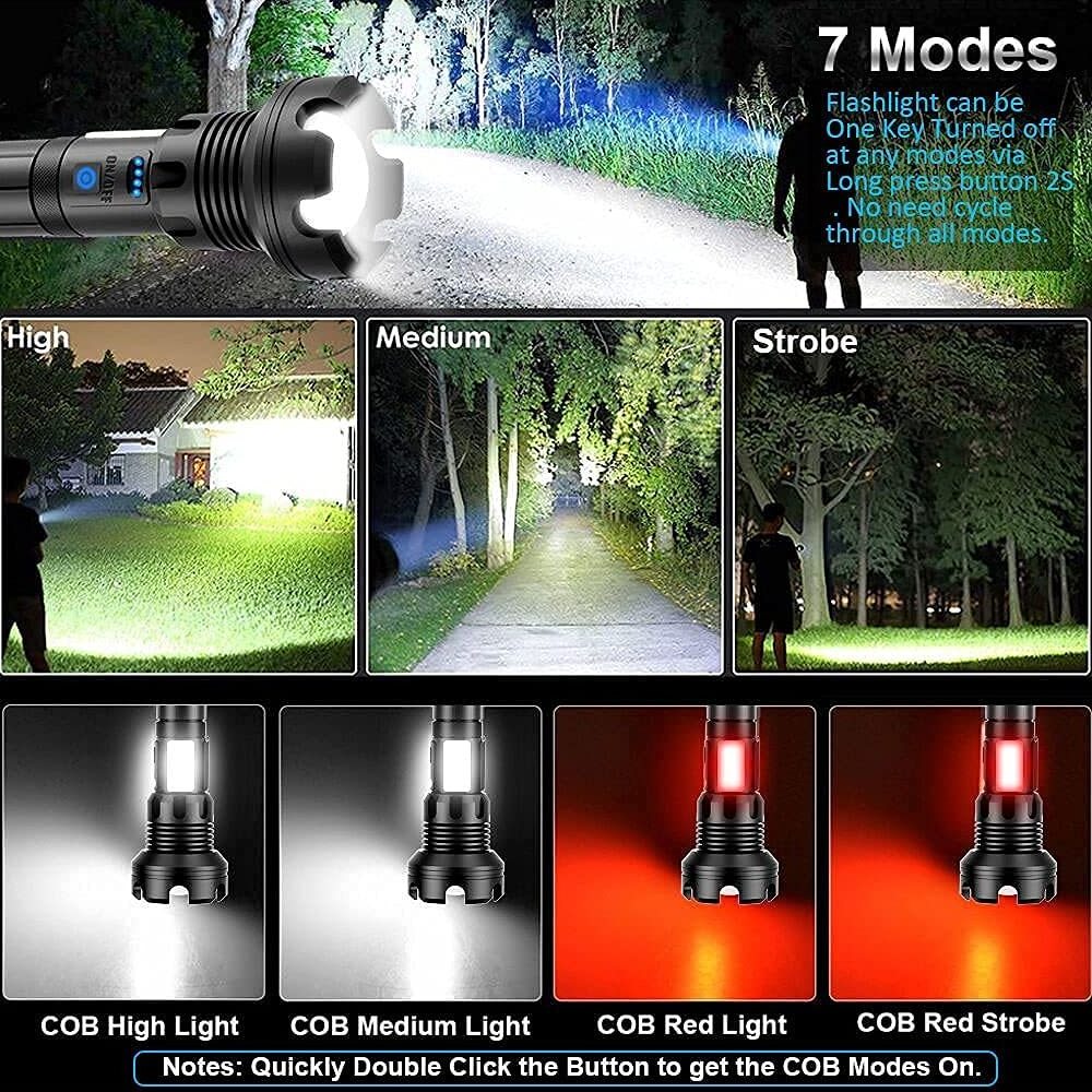 Rechargeable 4000 Lumens XHP90 LED Zoom Hunting Flashlights 5 Modes Bright Handheld Tactical Flashlight