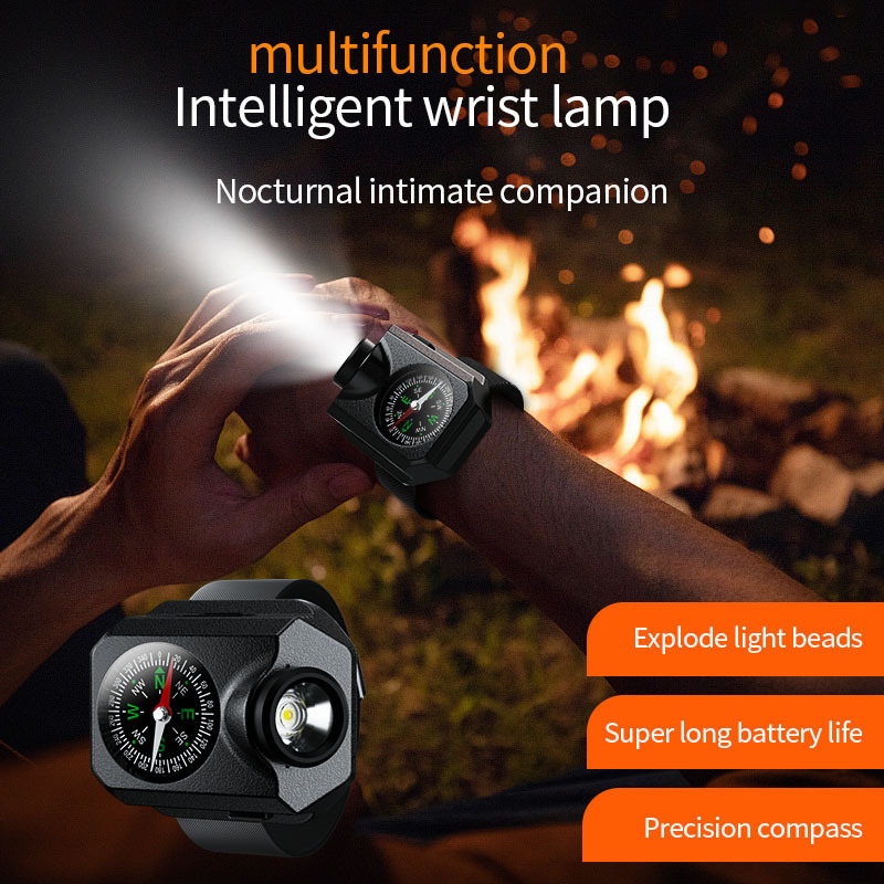 Portable LED wristwatch flashlight with compass led running gear rechargeable headlamp running lamp wrist light