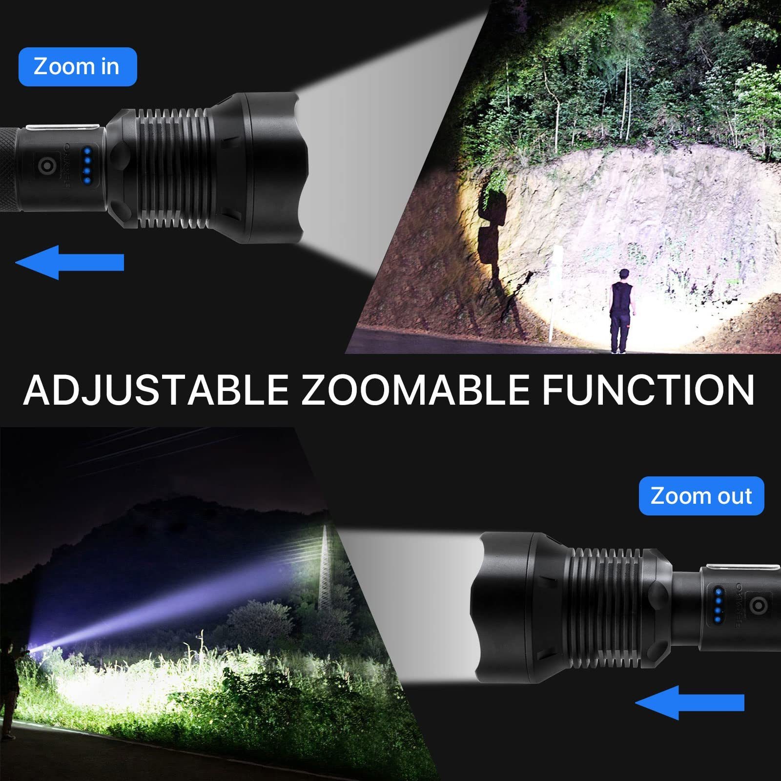 P160 LED Torch Light Zoomable Tactical Rechargeable 10000 Lumen Telescoping Big Flashlight