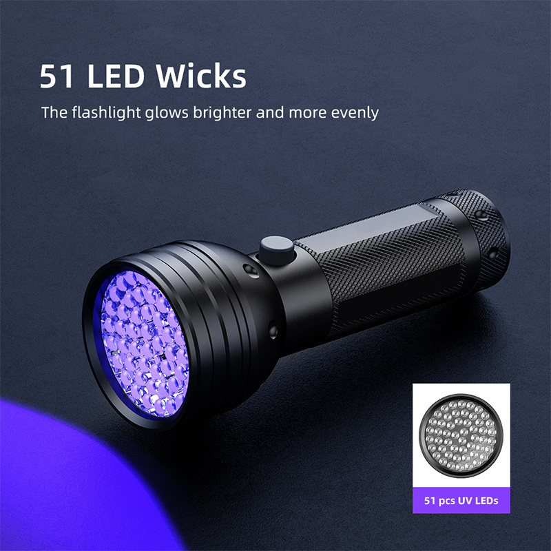 Night Vision Scorpion Pet Urine Stain Detector Aluminum 51 LED Black Light Ultra Violet 395nm UV Flashlight