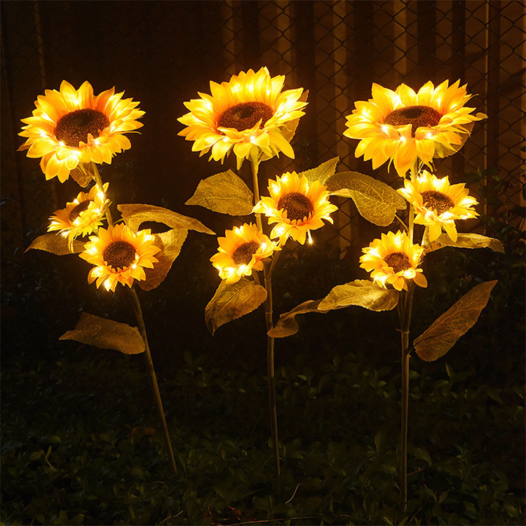 Upgrade 3 Sunflower Solar Lights Solar Flowers Stakes Lights for for Patio Porch Backyard Cemetery Memorial Decoration