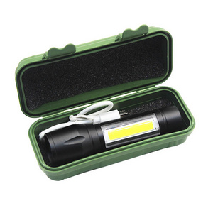 Aluminum Mini Pocket COB Torch Light Small LED Zoom Tactical Flashlight With 14500 Rechargeable Battery