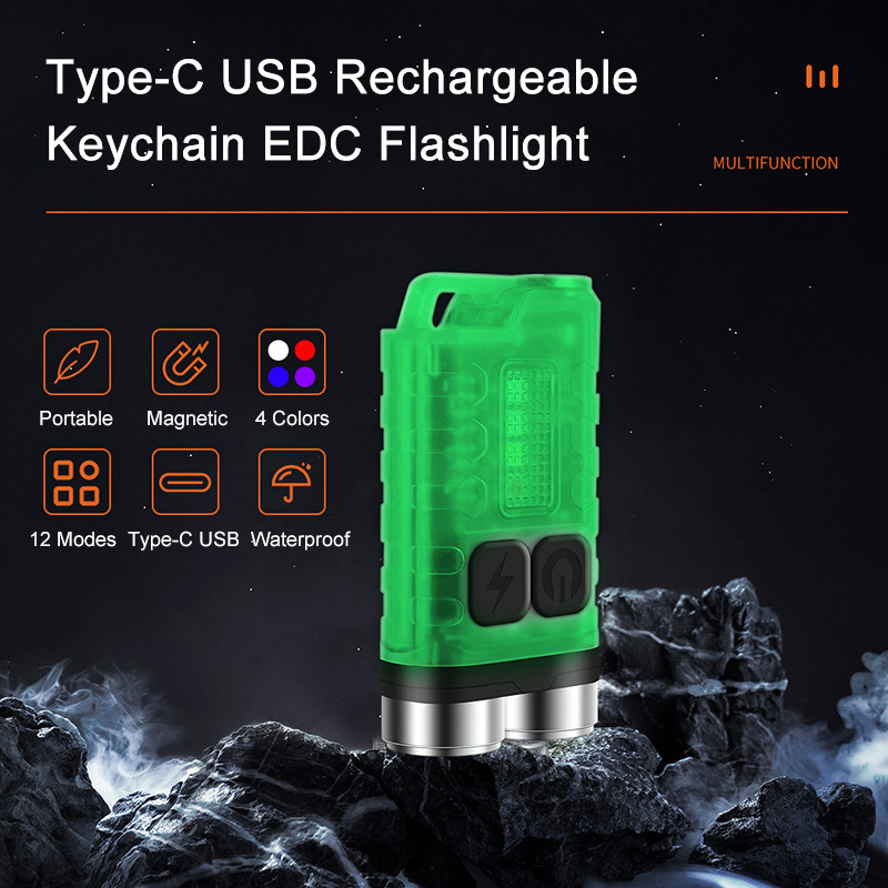 Fluorescent Small Keychain EDC Flashlight Type-C Dual LED UV Light Multifunctional Magnet Mini Flashlight