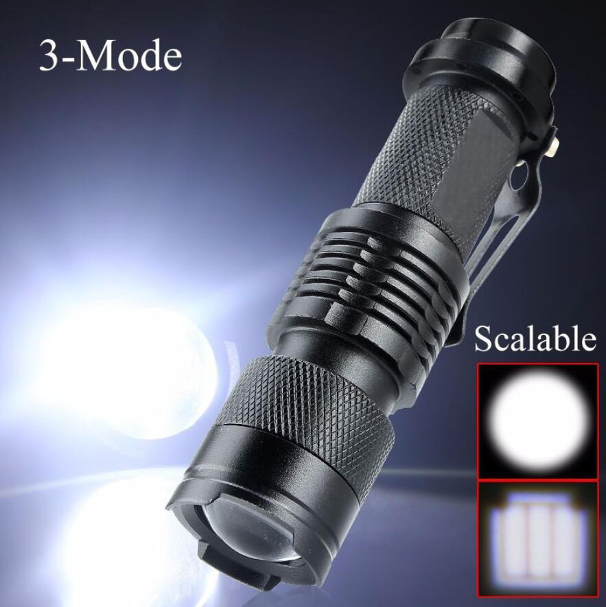 SK68 Zoomable Mini Torch Light Tiny Style AA Battery Powered Mini Led Tactical Flashlight With Clip