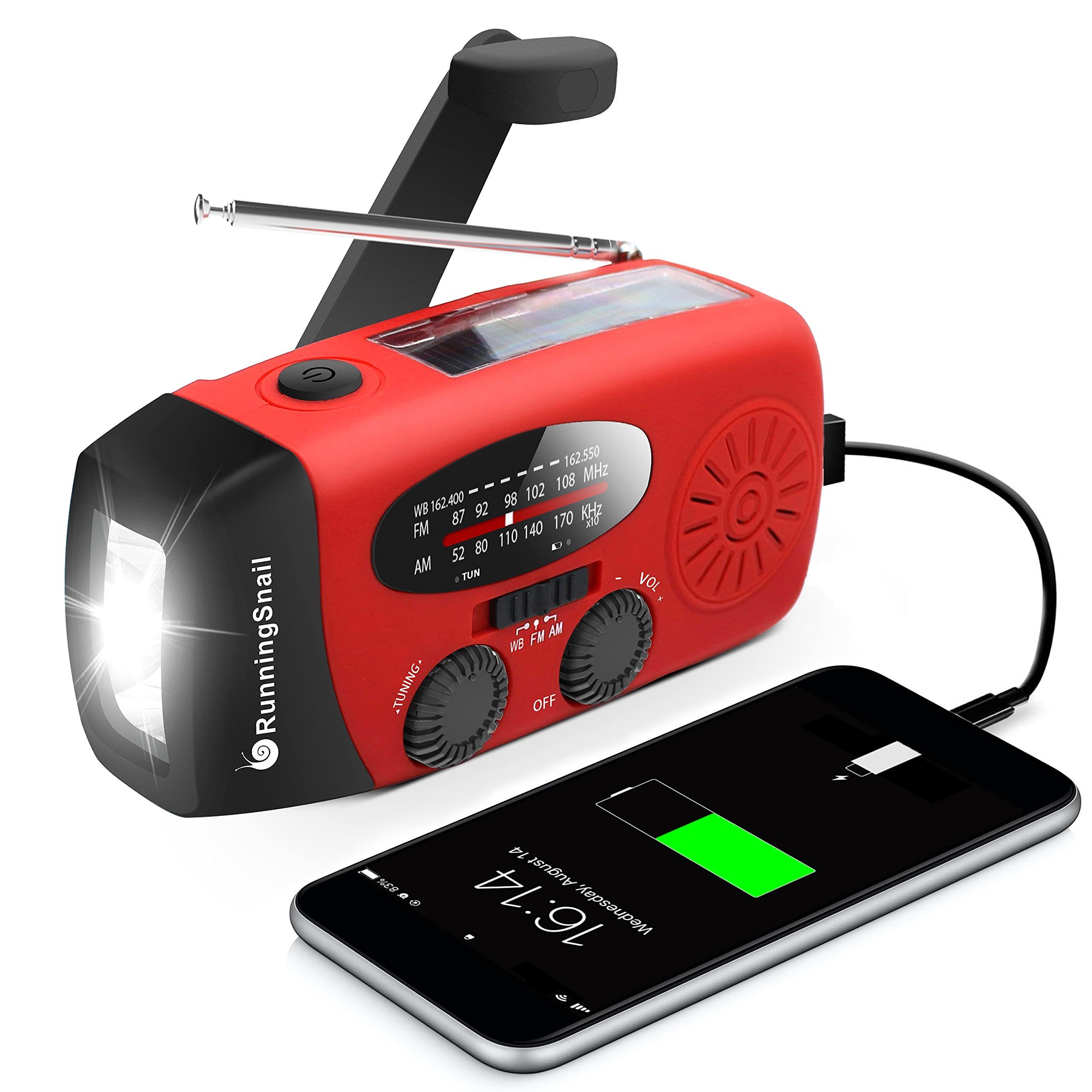 emergency hand crank self powered am/fm solar weather radio with led flashlight 1000mah power bank for iphone