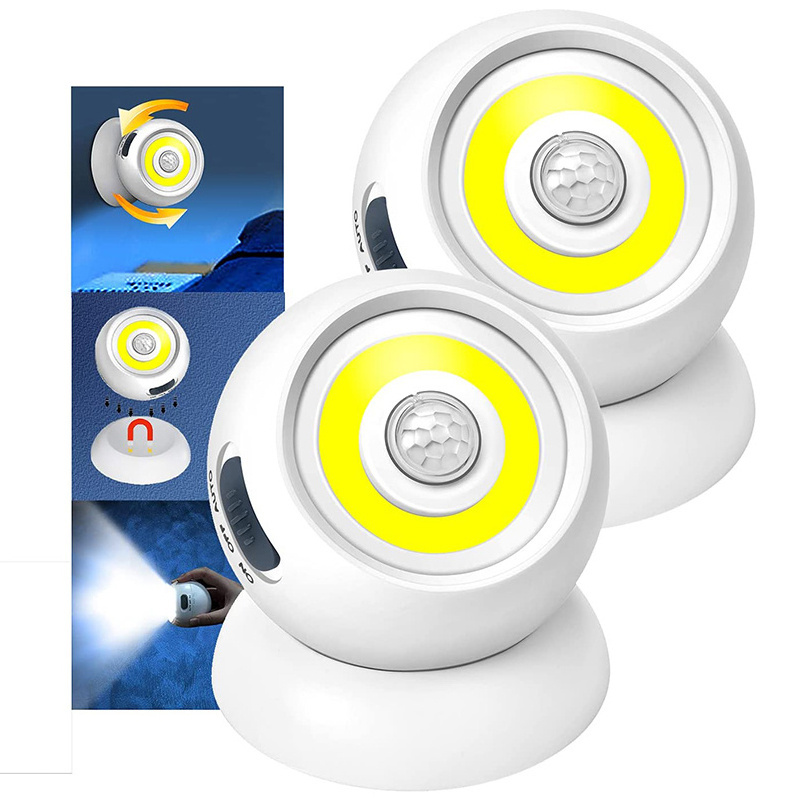 Indoor Wireless PIR Induction Closet Lamp Dry Battery Powered Round Motion Sensor COB Led Night Light