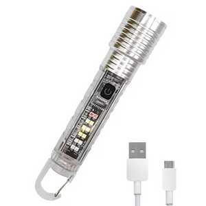 New Portable Pocket Led Torch Keychain Light Bright Rechargeable Zoomable Mini Flashlight with White Laser