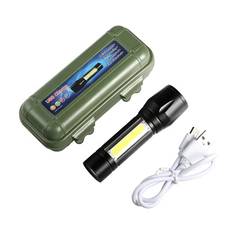 Aluminum Mini Pocket COB Torch Light Small LED Zoom Tactical Flashlight With 14500 Rechargeable Battery