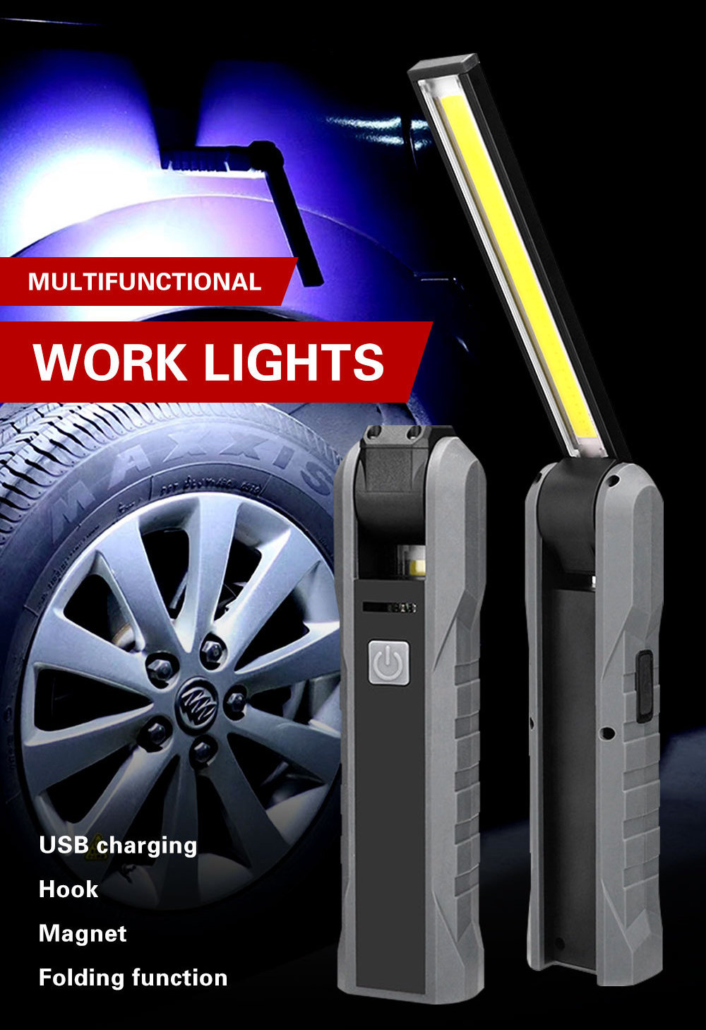 Custom Folding Work Light Flashlight 360 Degree Rotate Outdoor Car Inspection Magnetic COB Led Work Light