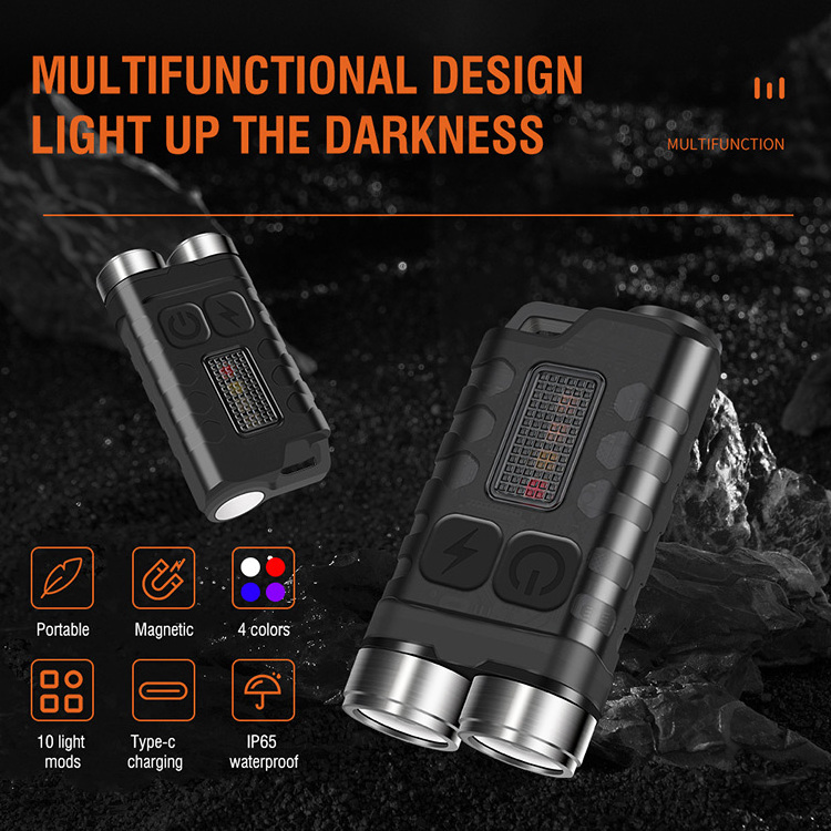 Fluorescent Small Keychain EDC Flashlight Type-C Dual LED UV Light Multifunctional Magnet Mini Flashlight