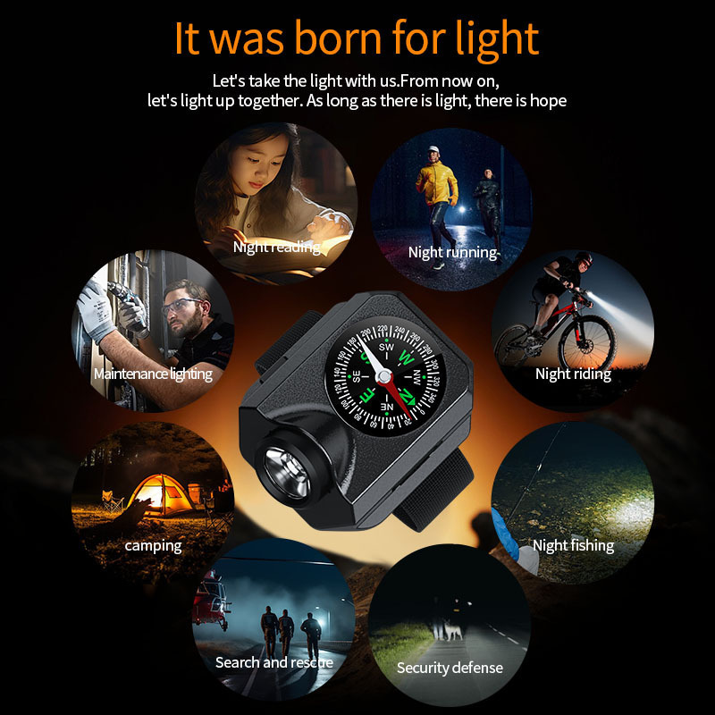 Portable LED wristwatch flashlight with compass led running gear rechargeable headlamp running lamp wrist light