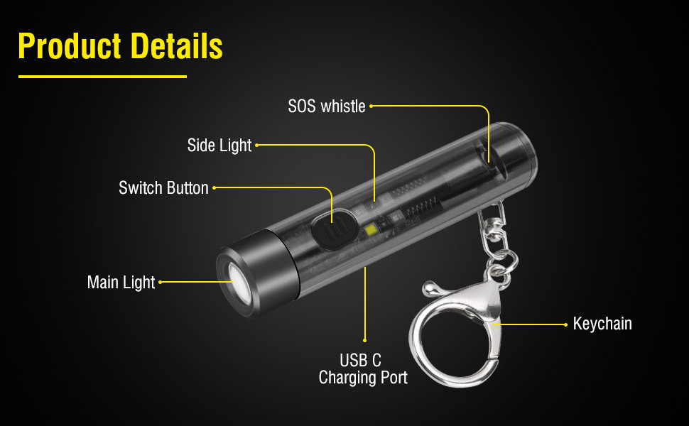 USB-C Rechargeable Keychain EDC Flashlight 100 Lumens Pocket Mini Flashlight with 5 Light Modes for Camping and Emergencies