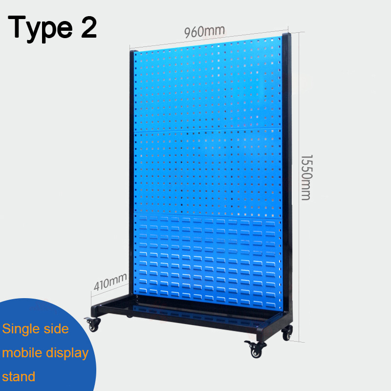 Larage double sides mobile wall power tool display stand with pegboard bins