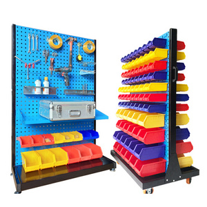 Larage double sides mobile wall power tool display stand with pegboard bins