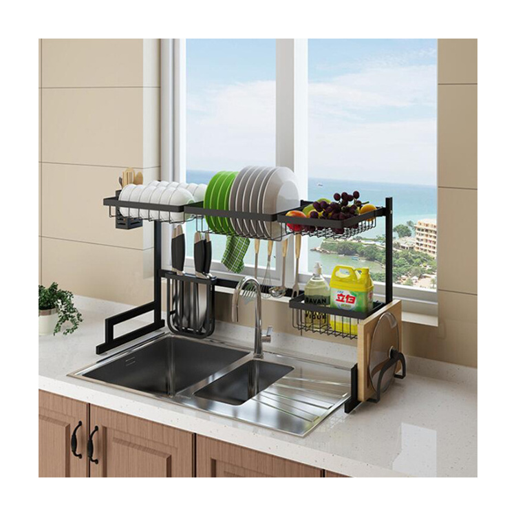 Adjustable Large 2 Tier Over The Sink Dish Rack Stainless Steel Dish Dryer Rack for Kitchen Organizer Storage Space Saver Shelf