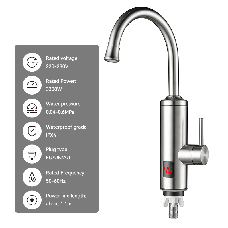 Hot sell 220v Quick heating Quick install Mini instant electric hot water faucet Wholesale heater faucet with Led digital