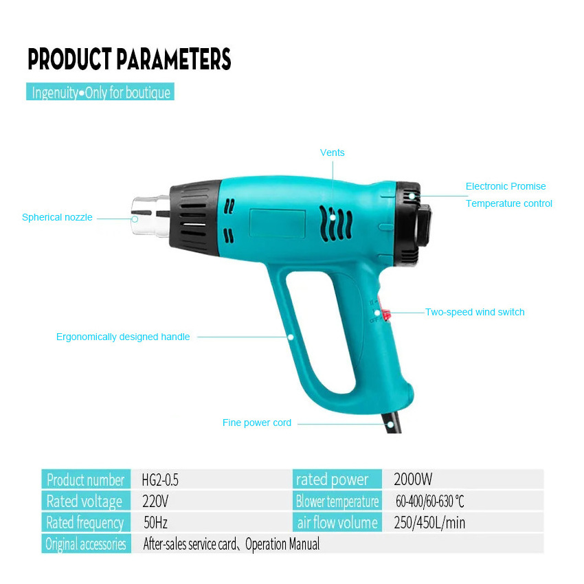 High Performance electric hot air gun Handheld portable temperature shrink wrap film mini heat gun