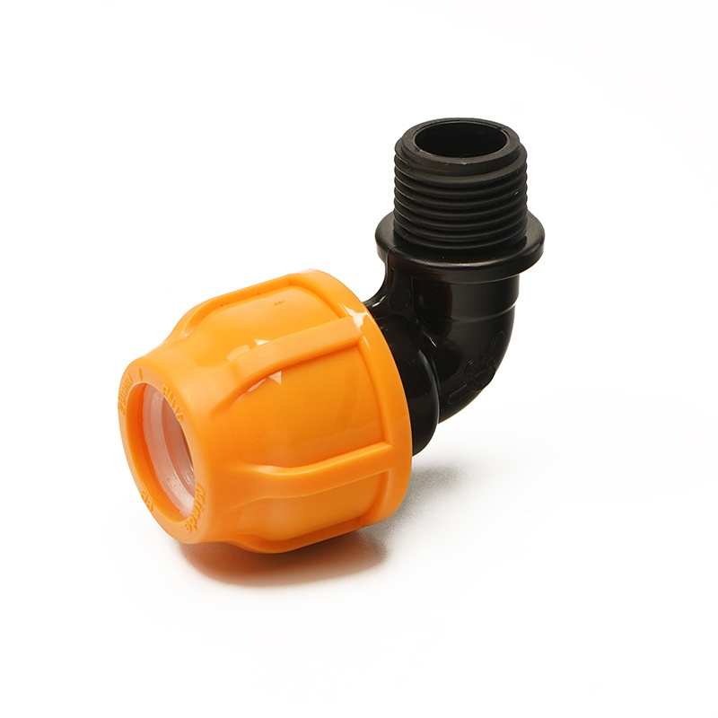 Factory offer PP compression fittings 90 degree male thread elbow fast replacement fittings