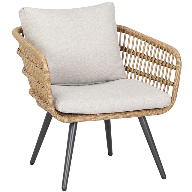 Garden furniture Metal PE rattan armchair with cushion Patio chair wicker