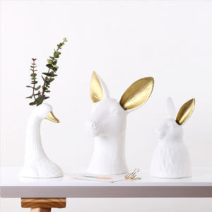 Wholesale new designed home decor Ceramic pottery flower vase Animal head-goose head-deer head rabbit