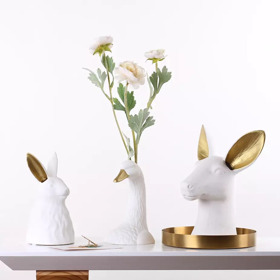 Wholesale new designed home decor Ceramic pottery flower vase Animal head-goose head-deer head rabbit