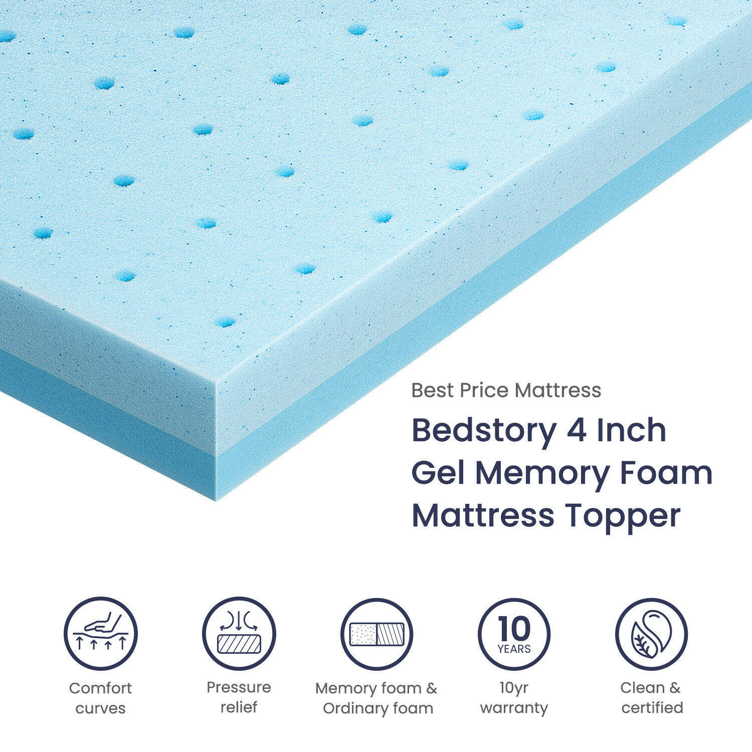 Memory Foam with Gel infused Cooling Mattress Topper Layer Queen Size Soft cool Memory Foam Mattress Topper Pad for Bed Sleeping