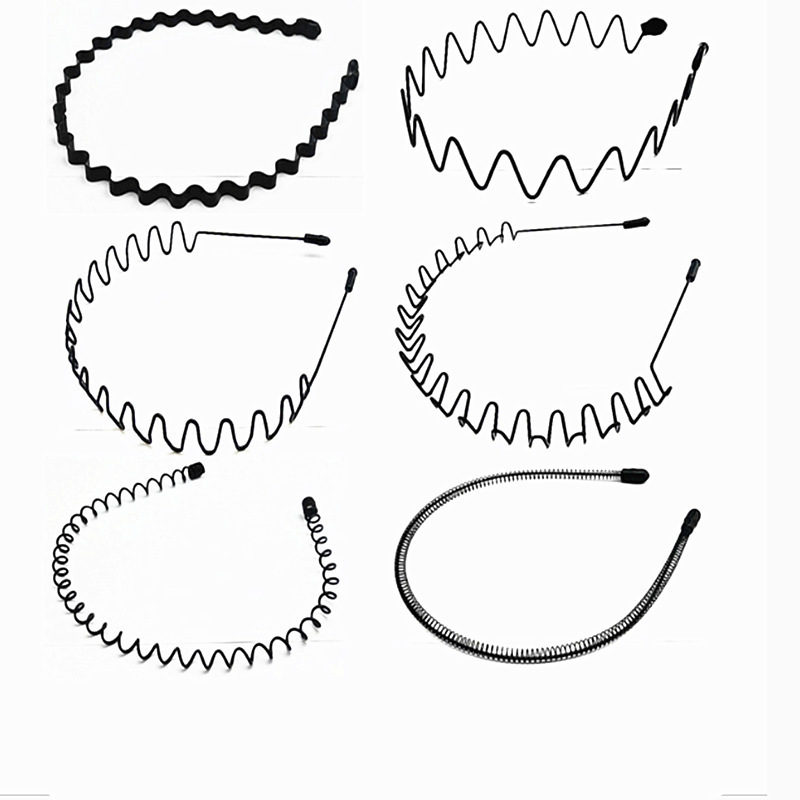 6PCS Metal Hairband Fashion Accessories for Men Women Black Non Slip Wavy Hair Hoop Headband