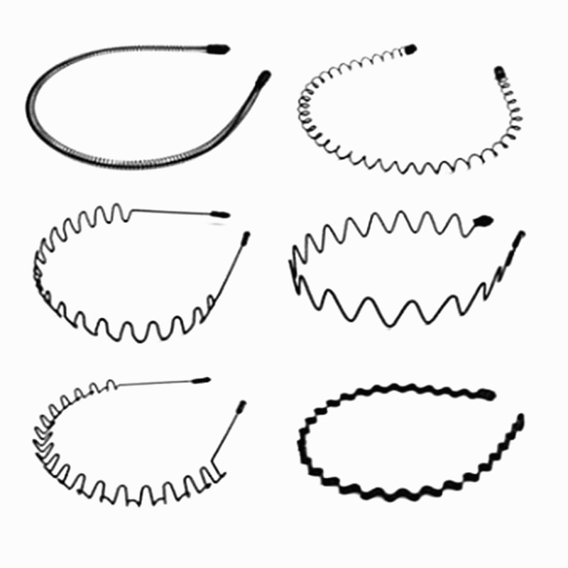 6PCS Metal Hairband Fashion Accessories for Men Women Black Non Slip Wavy Hair Hoop Headband