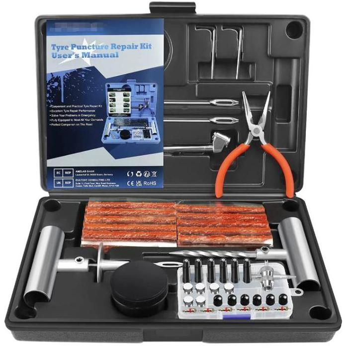 88Pc Car Universal Heavy Duty Tubeless Flat Tire Puncture Patch Emergency Tyre Repair Fix Set Tool Kit for Auto Truck Motorcycle