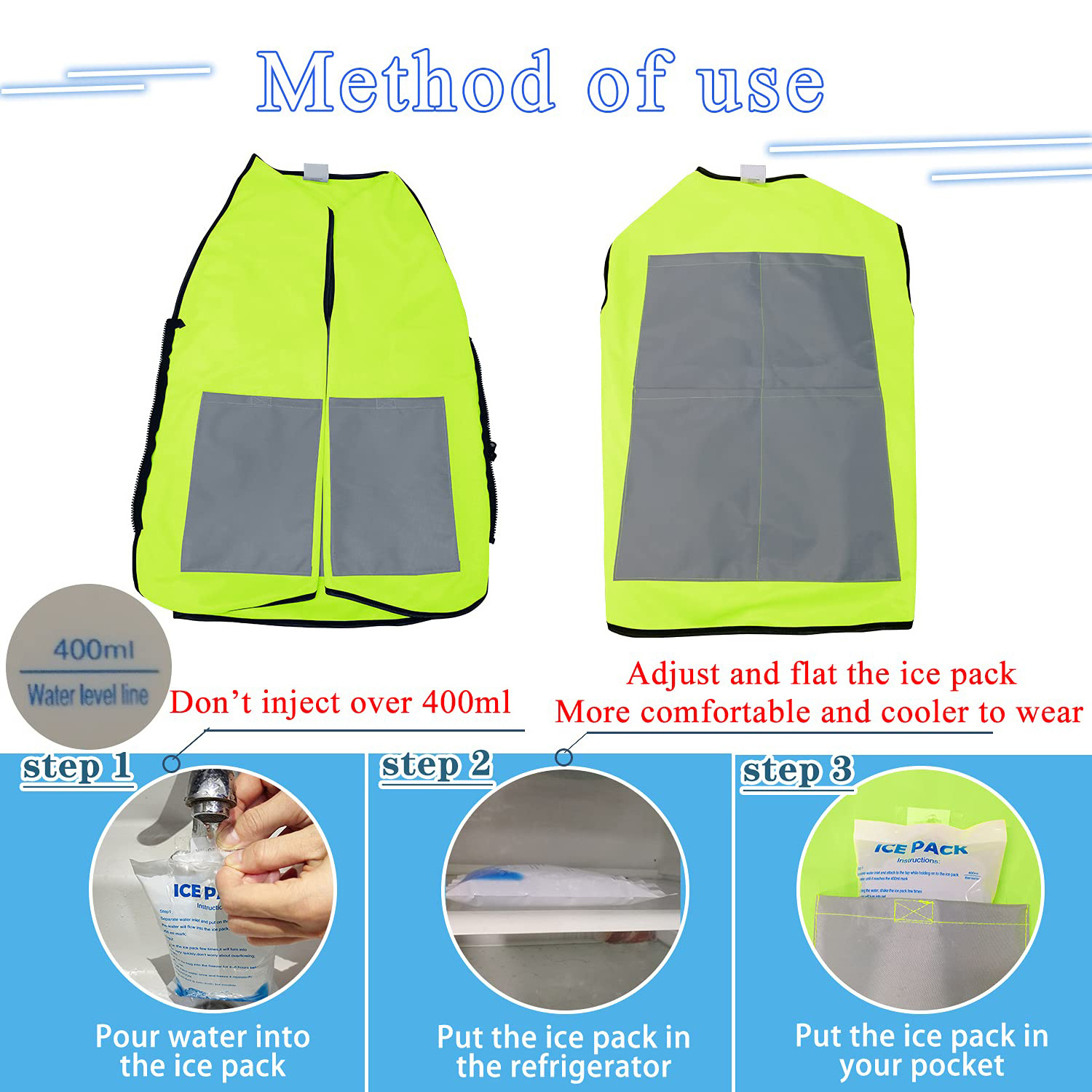 Men Women Outdoor Work Fishing Climbing Cycling Cooling Vest Cool Ice Vest with cooling Ice packs for Heat Relief