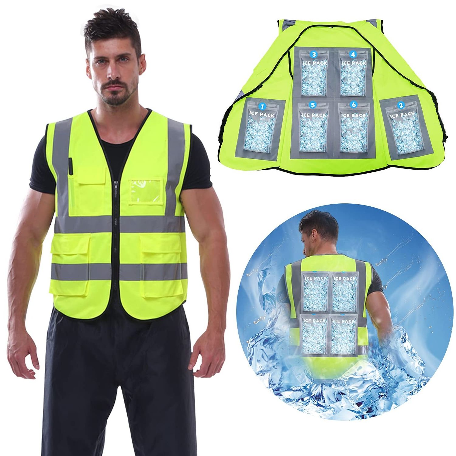 Men Women Outdoor Work Fishing Climbing Cycling Cooling Vest Cool Ice Vest with cooling Ice packs for Heat Relief