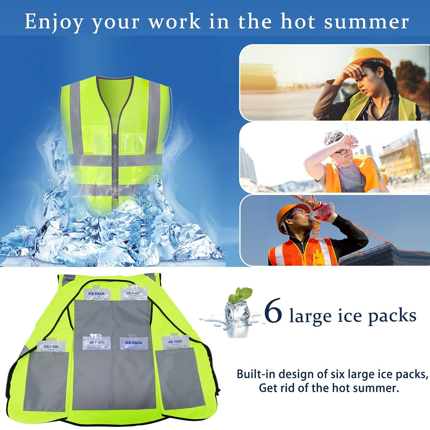 Men Women Outdoor Work Fishing Climbing Cycling Cooling Vest Cool Ice Vest with cooling Ice packs for Heat Relief