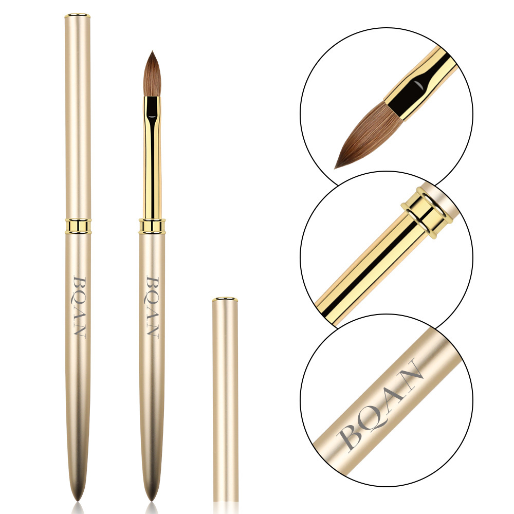 Customized LOGO Kolinsky And Nylon Gold Metal Handle Silicone Art Dotting Nail Brush Set Painting UV Gel Nail At Liner Brush