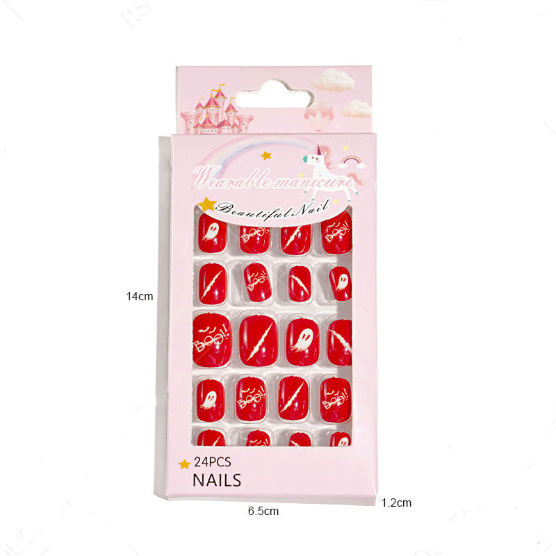 24pcs halloween Full Cover Wearable Press  Long Nails Art Free Sticker Tip Wearing Tools False Manicure