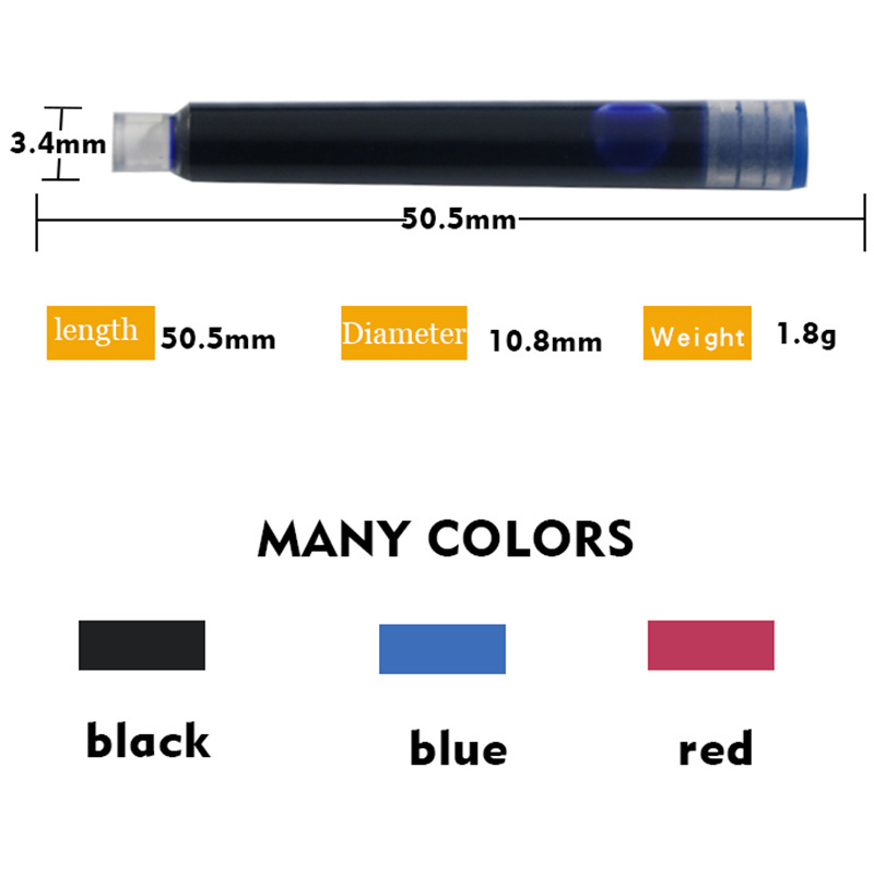 black blue red international standard size replacement fountain pen ink converter ink cartridges