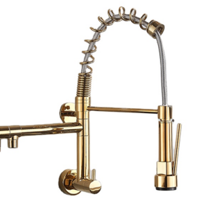 Wall-Mounted Pull-Down Hanging Single Cold Double Spring Brass Kitchen Faucet