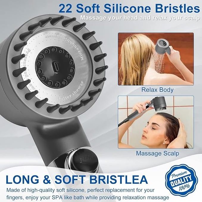 Powerful Pressurized Hand Shower Adjustable Spray Shower Head with Massage Brush Filter Rain Shower  Accessories