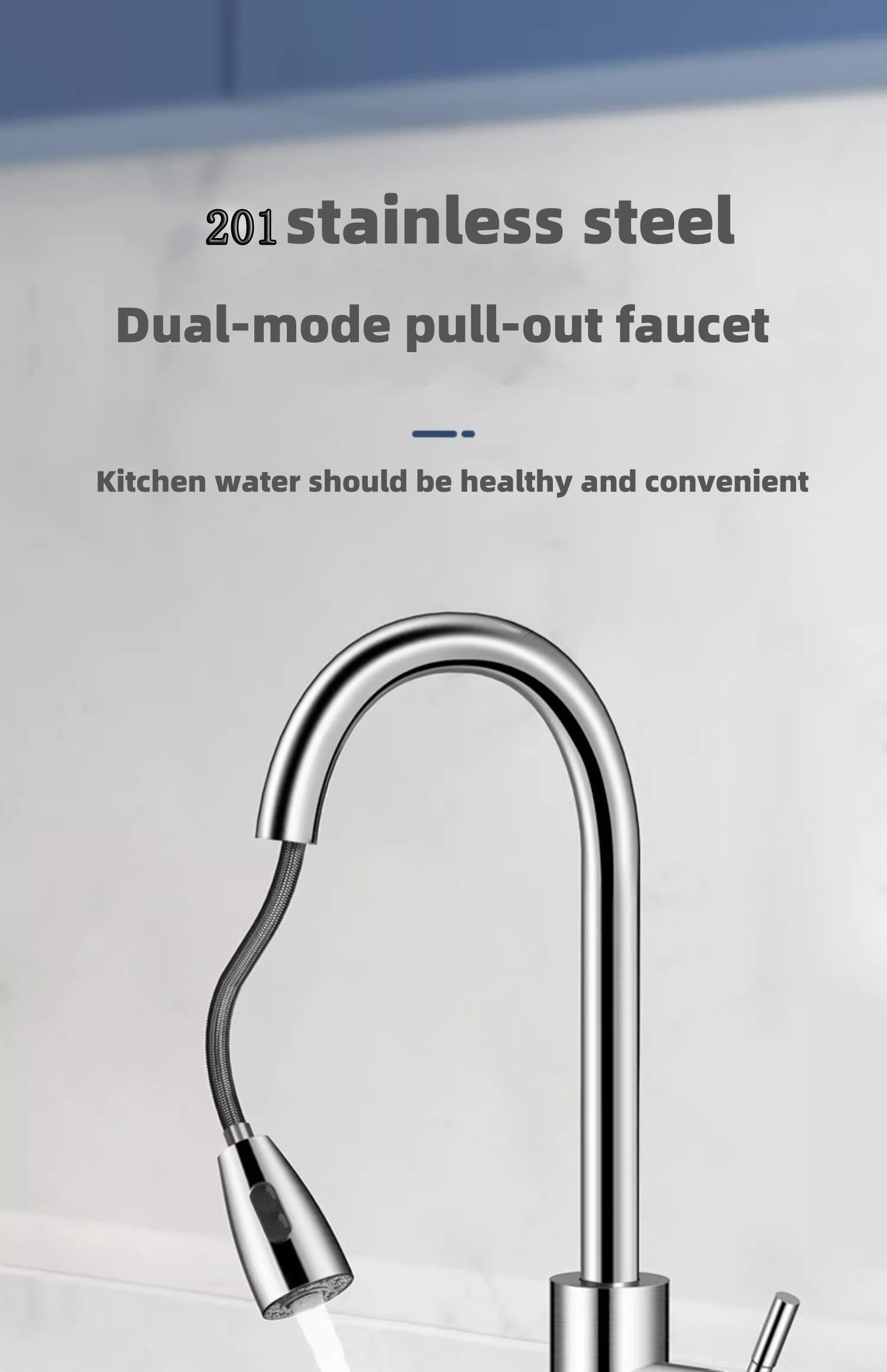 201 Stainless Steel Kitchen Taps Faucet Pull-Out Retractable Sink Faucet