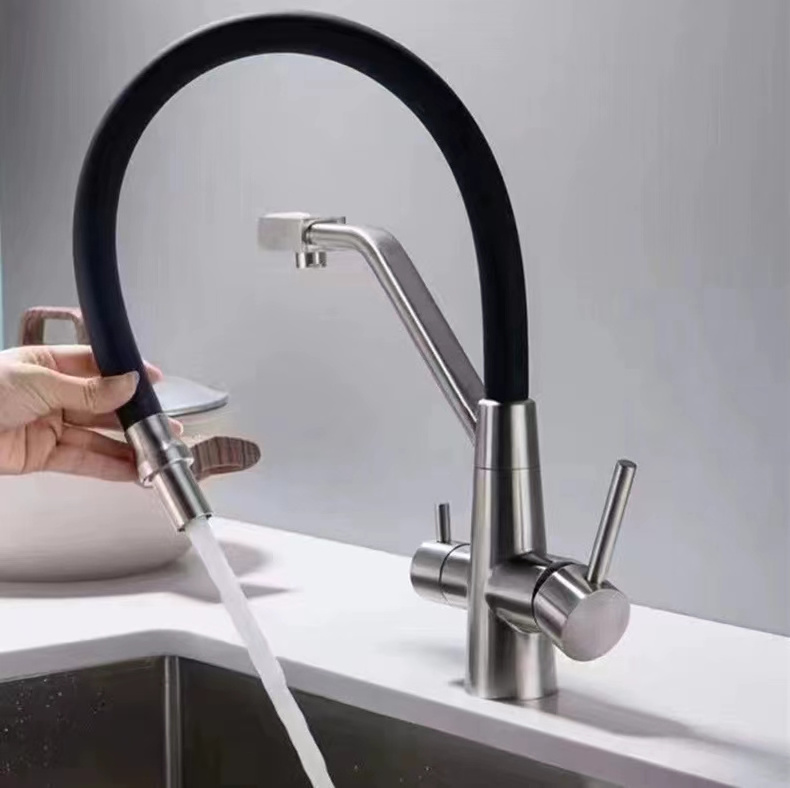 Modern Kitchen Faucet Tap Pure Water Filter Mixer Crane Dual Handles Purification Kitchen Hot and Cold Faucet