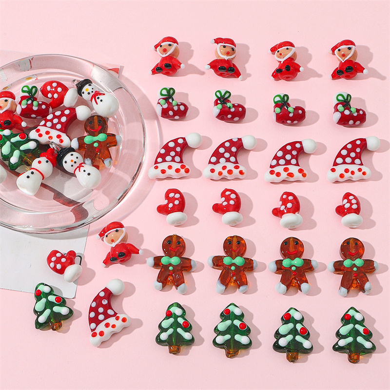 Hand Painted Glass Fun Cartoon Beads Christmas Tree Santa Claus Christmas hat Christmas Socks Glass Beads For Jewelry Making