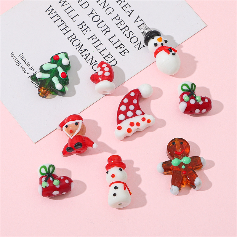 Hand Painted Glass Fun Cartoon Beads Christmas Tree Santa Claus Christmas hat Christmas Socks Glass Beads For Jewelry Making