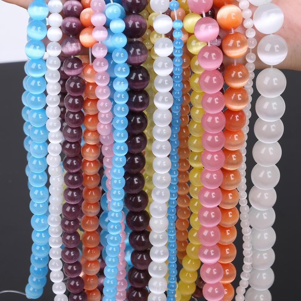 13 Colors Choose Cat Eye Bead 4/6/8MM Glass String Loose Space Beads Opal DIY Charm Beads for Jewelry Making DIY Bracelet